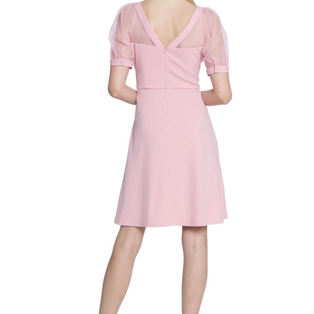 NWT Maggy London Lyra Fit & Flare Illusion Dress with Puff Sleeves Size 0 - Picture 2 of 9